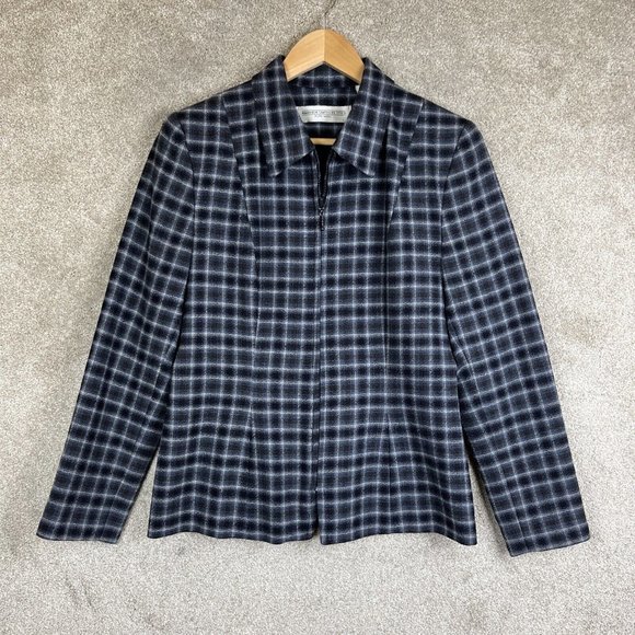 Amanda Smith Jackets & Blazers - Amanda Smith Jacket Womens 8 Petite Blue Plaid Wool Front Zip Lined- 7236